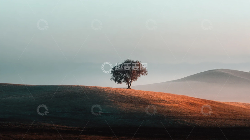 高清大图下载【趣麦麦图】孤树映衬夕阳余晖