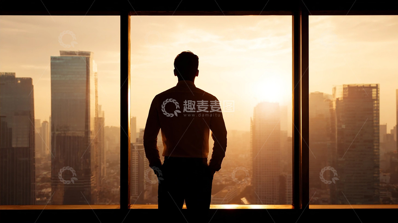 高清大图下载【趣麦麦图】城市余晖下的孤影遐想