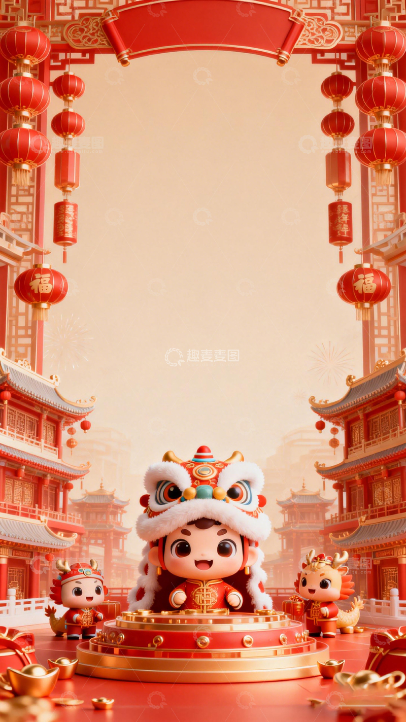 高清大图下载【趣麦麦图】春节喜庆卡通人物场景设计