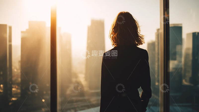 高清大图下载【趣麦麦图】城市余晖下的孤独背影