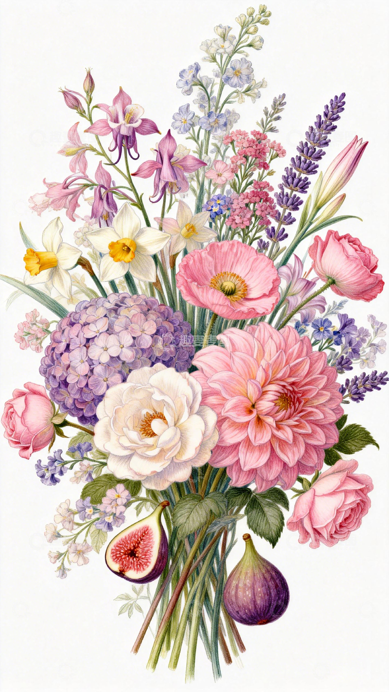 高清大图下载【趣麦麦图】水彩花卉插画装饰画素材