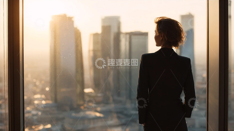 高清大图下载【趣麦麦图】城市晨曦下的孤独剪影