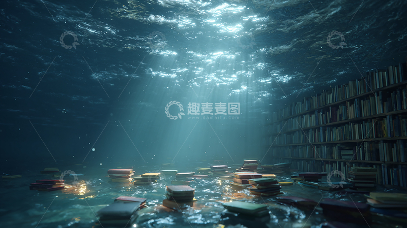 高清大图下载【趣麦麦图】水下书海的神秘探索
