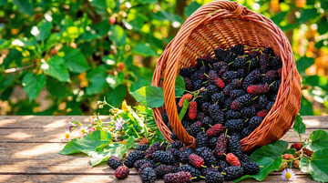 篮中桑葚丰收景象