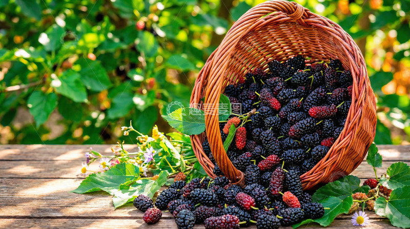 高清大图下载【趣麦麦图】篮中桑葚丰收景象