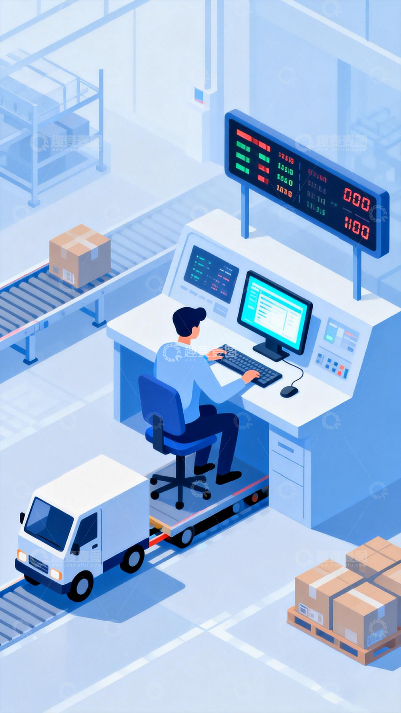 高清大图下载【趣麦麦图】现代仓储管理系统插画