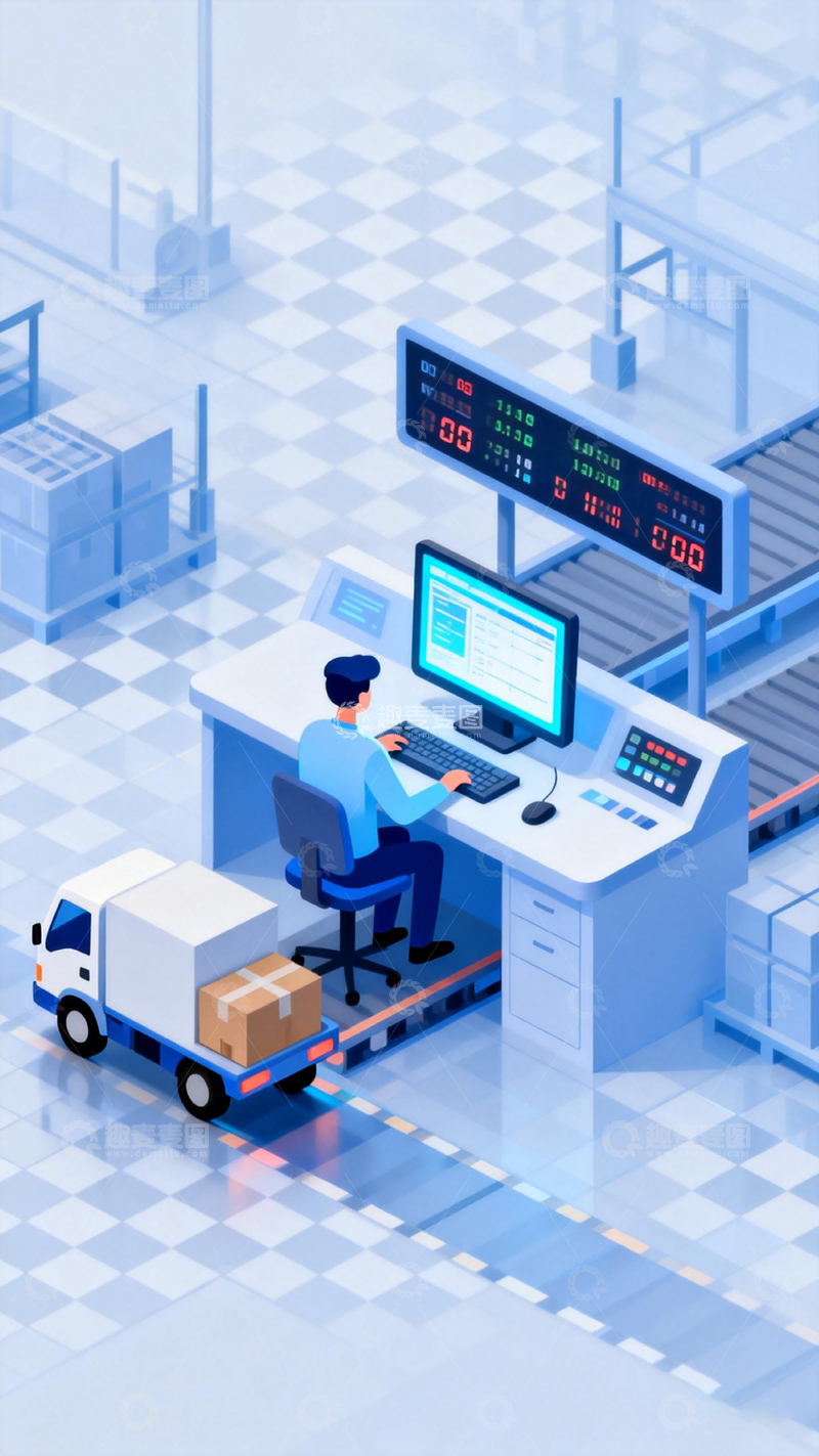 高清大图下载【趣麦麦图】科技物流监控中心插画