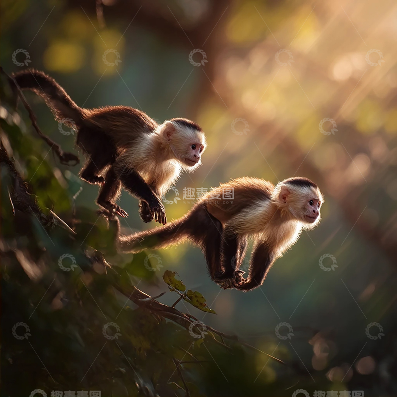高清大图下载【趣麦麦图】夕阳映照的灵动灵长