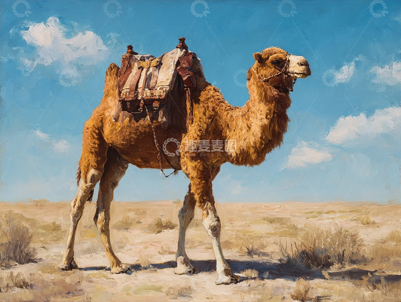 高清大图下载【趣麦麦图】沙漠之旅中的孤独骆驼