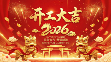 开工大吉2026新年祝福海报