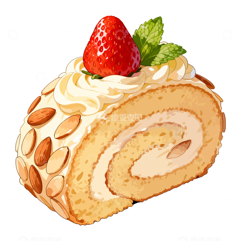 源文件下载【趣麦麦图】水彩蛋糕卷美食插画