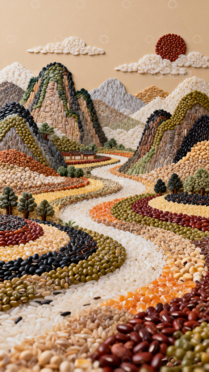高清大图下载【趣麦麦图】五谷杂粮山水画