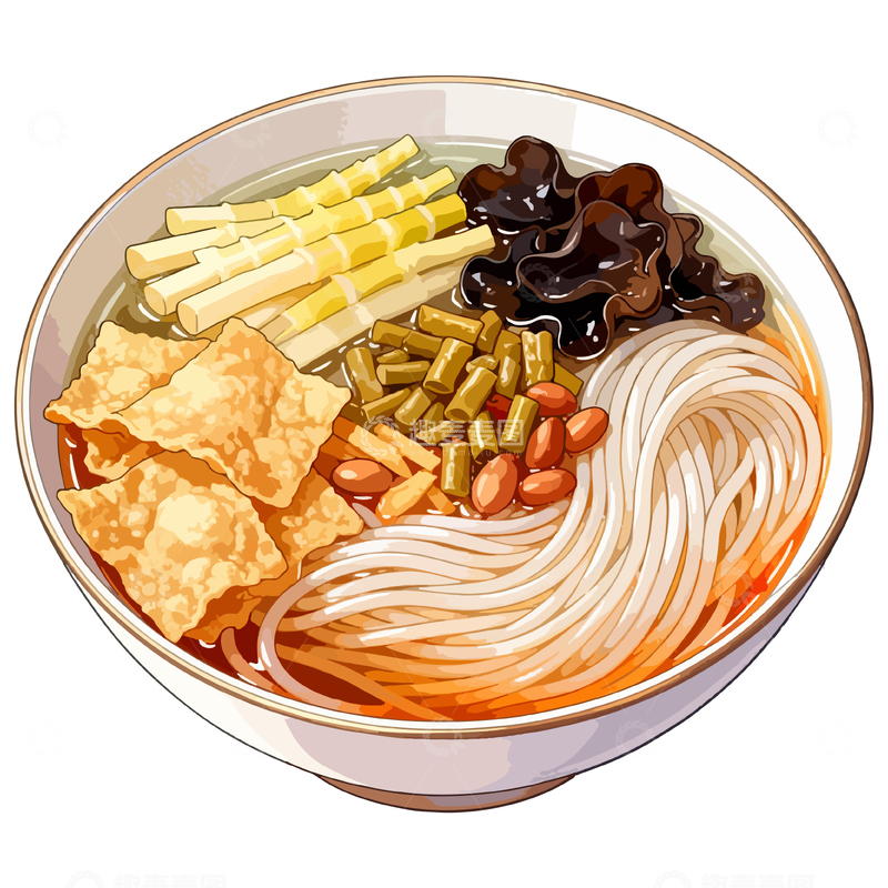 源文件下载【趣麦麦图】手绘风格米粉美食插画