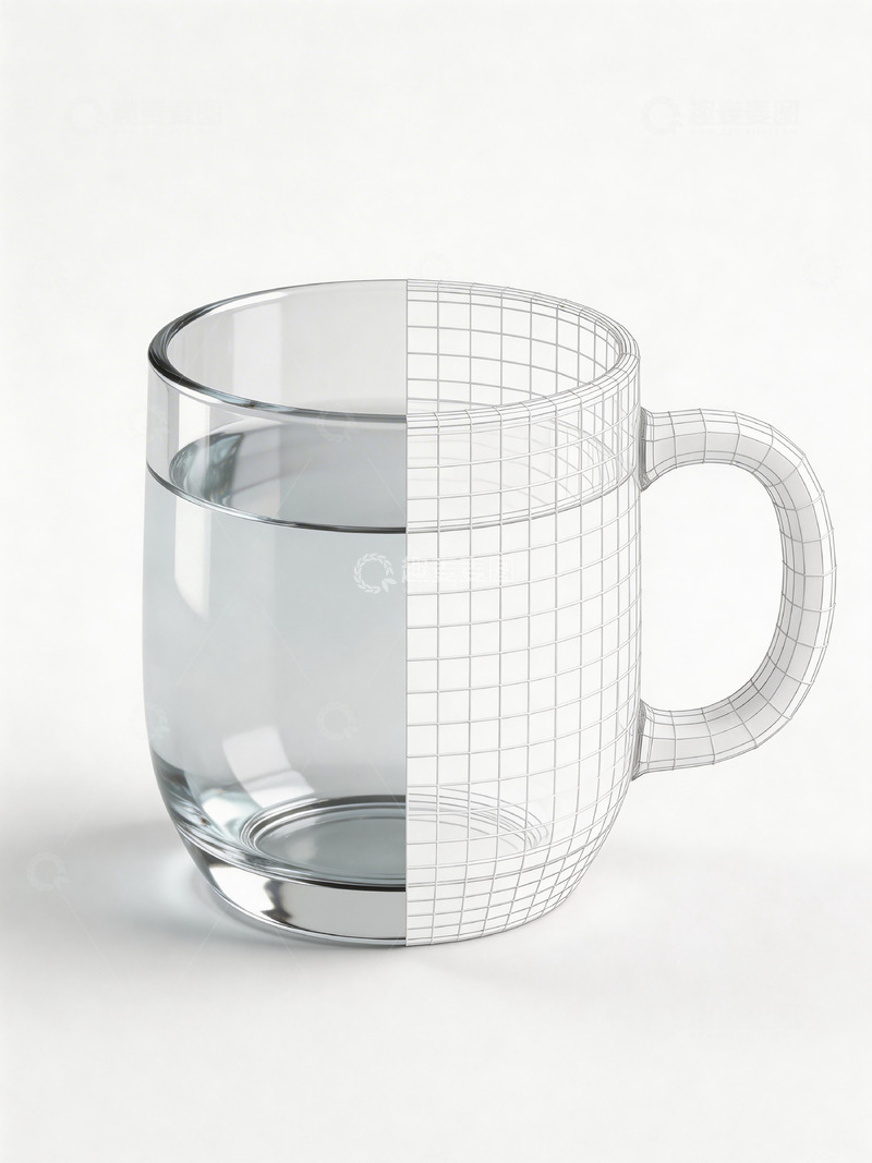 高清大图下载【趣麦麦图】玻璃水杯线框渲染图