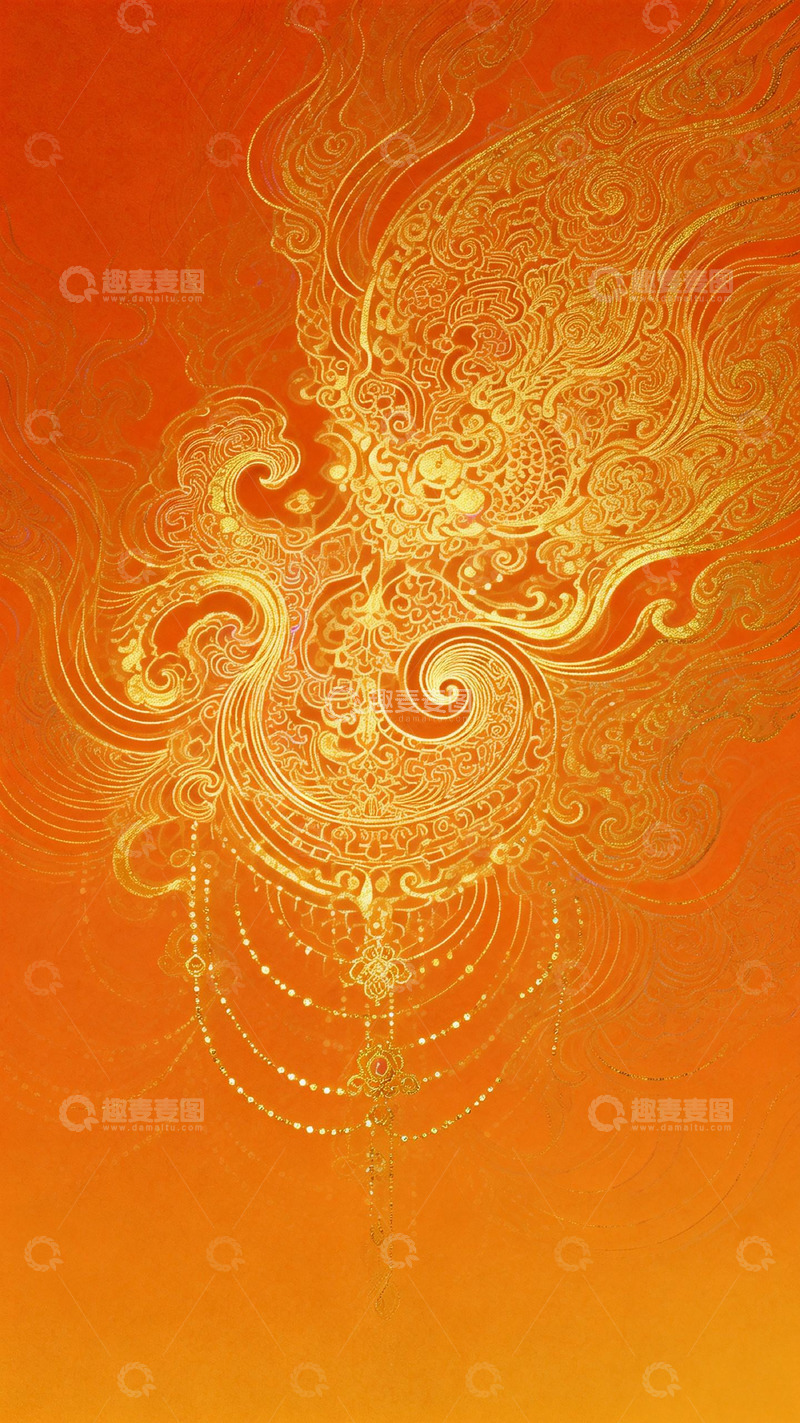 高清大图下载【趣麦麦图】金纹凤鸟艺术图案设计