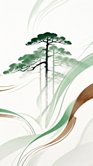 水墨松树抽象画