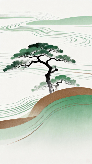 水墨画松树山水风景图