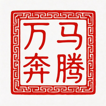 印章风格万马奔腾艺术字设计素材