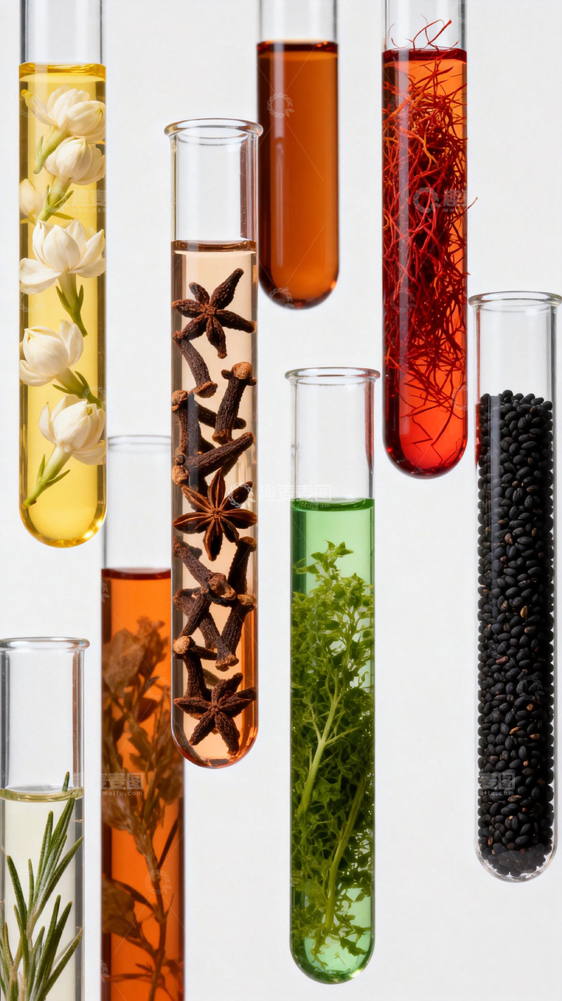 高清大图下载【趣麦麦图】科学试管植物香料展示