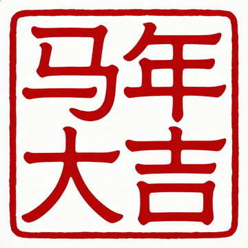 红墨风格马年祝福印章图案