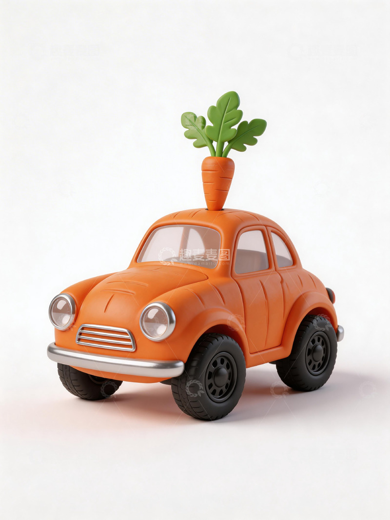 高清大图下载【趣麦麦图】卡通风格玩具车与胡萝卜