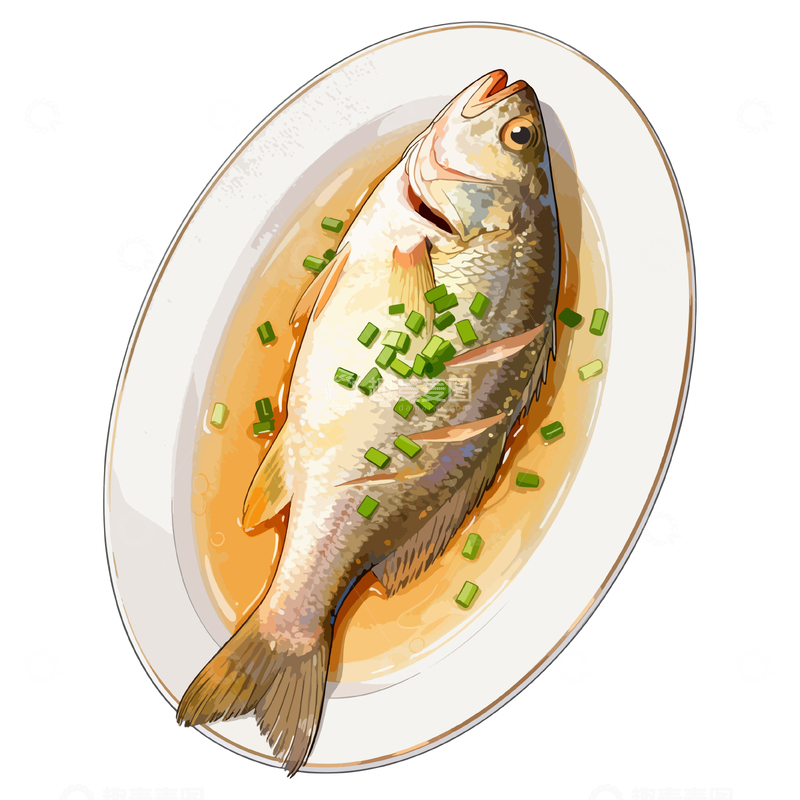 源文件下载【趣麦麦图】清蒸鱼美食插画