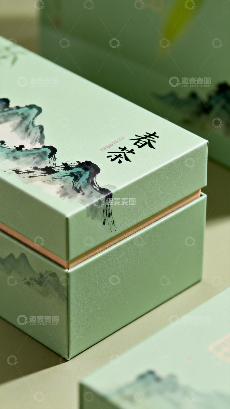 高清大图下载【趣麦麦图】山水画风格茶叶包装盒设计