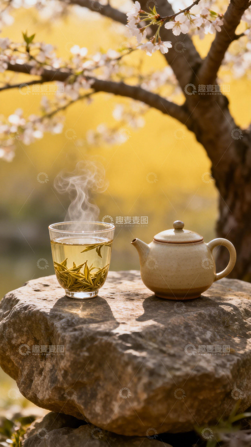 高清大图下载【趣麦麦图】春日茶园品茶赏樱