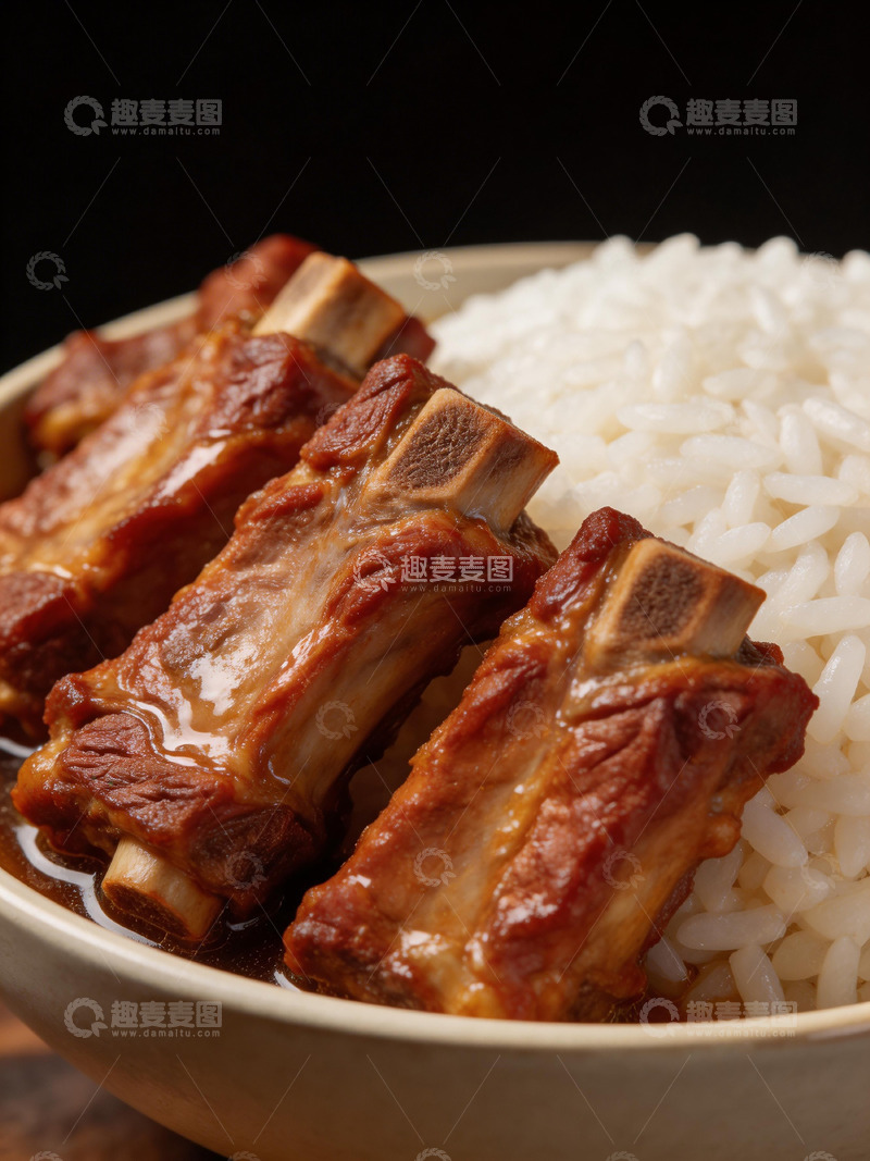 高清大图下载【趣麦麦图】红烧排骨配米饭美食摄影