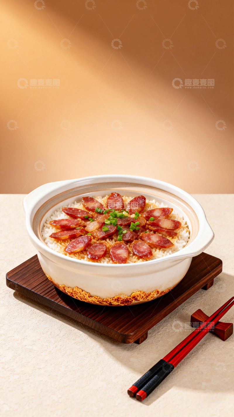 高清大图下载【趣麦麦图】砂锅腊味煲仔饭美食摄影