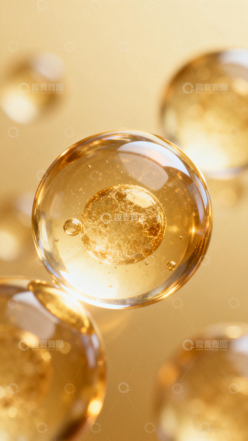 高清大图下载【趣麦麦图】金色液体泡泡特写摄影图片