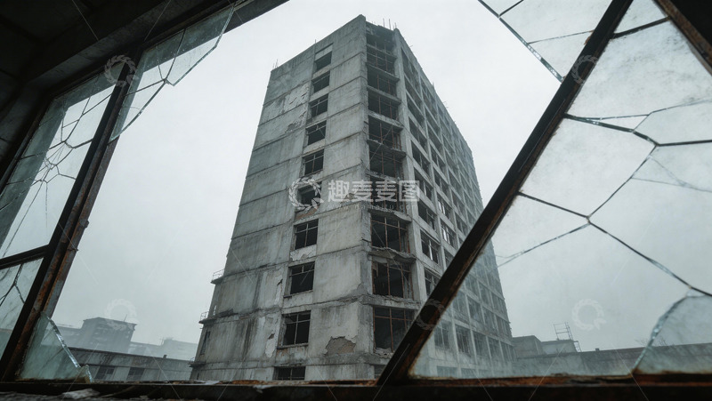 高清大图下载【趣麦麦图】废弃建筑工地荒凉感破窗视角