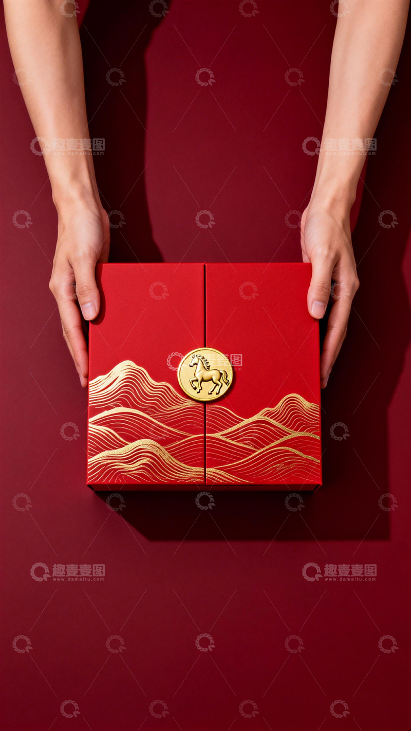 高清大图下载【趣麦麦图】红色礼盒传统花纹装饰
