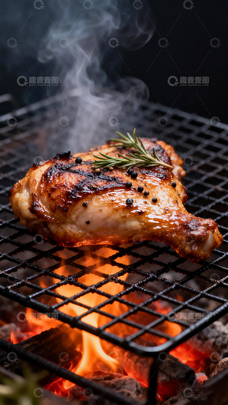 高清大图下载【趣麦麦图】烤鸡腿美食烧烤场景摄影图片