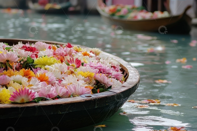 高清大图下载【趣麦麦图】河里飘着一盆鲜花花卉