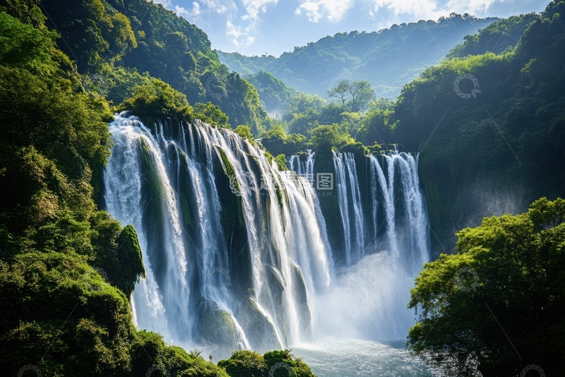 高清大图下载【趣麦麦图】大山里的瀑布水流