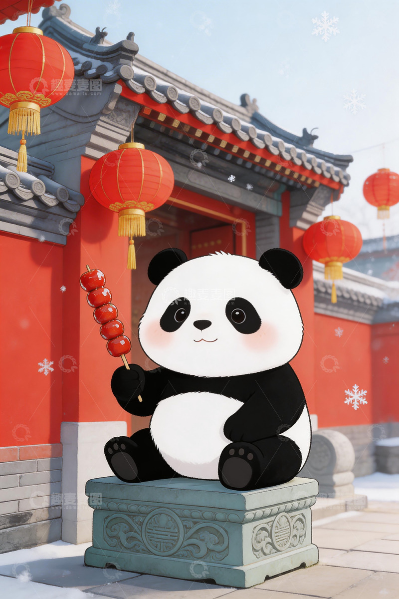 高清大图下载【趣麦麦图】熊猫春节喜庆动画场景