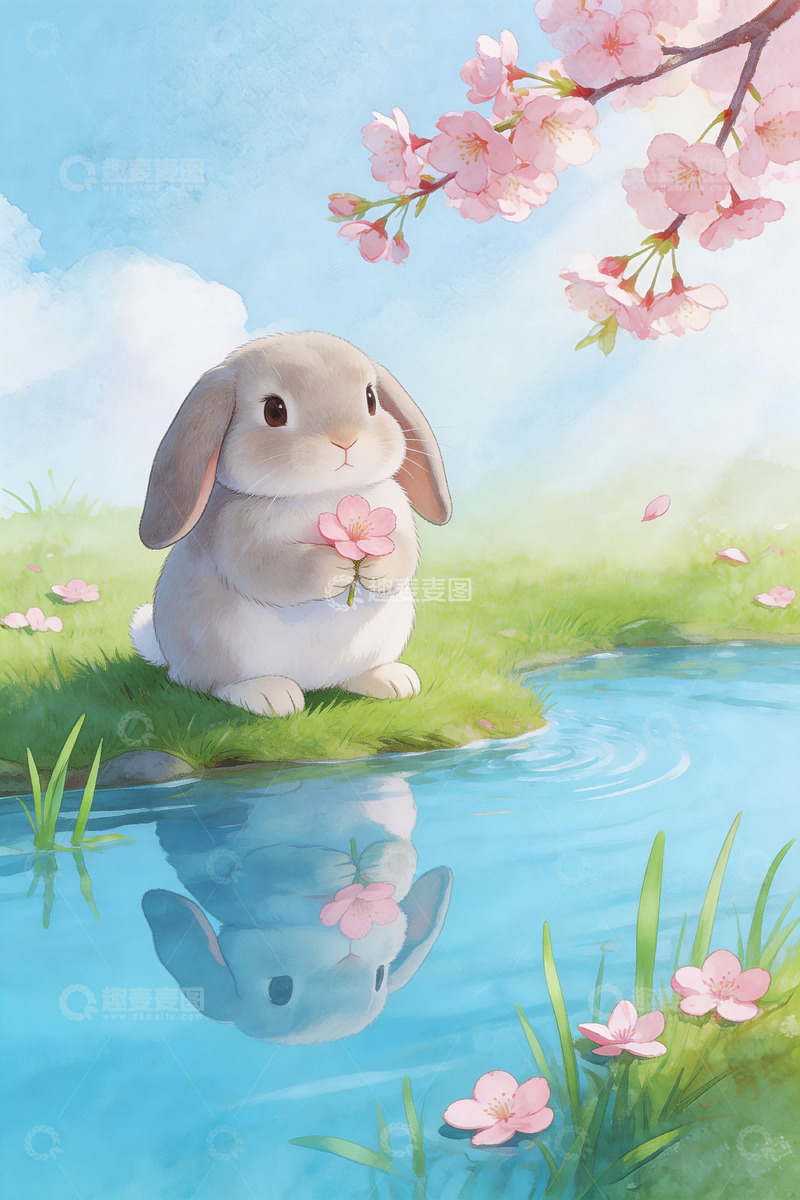 高清大图下载【趣麦麦图】春日兔兔樱花景