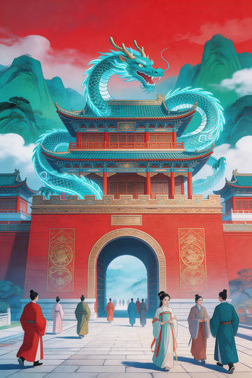 古风宫殿龙腾建筑插画