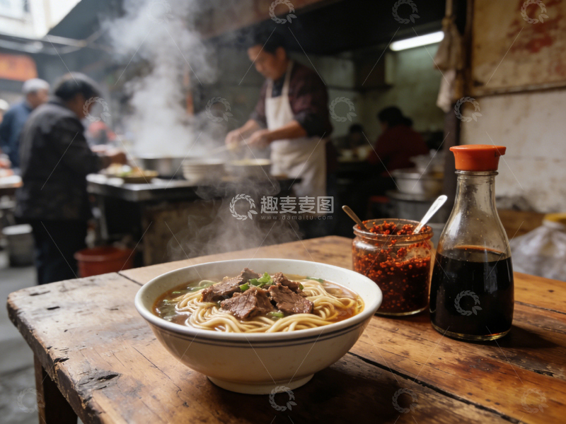 高清大图下载【趣麦麦图】中餐馆热气腾腾牛肉面