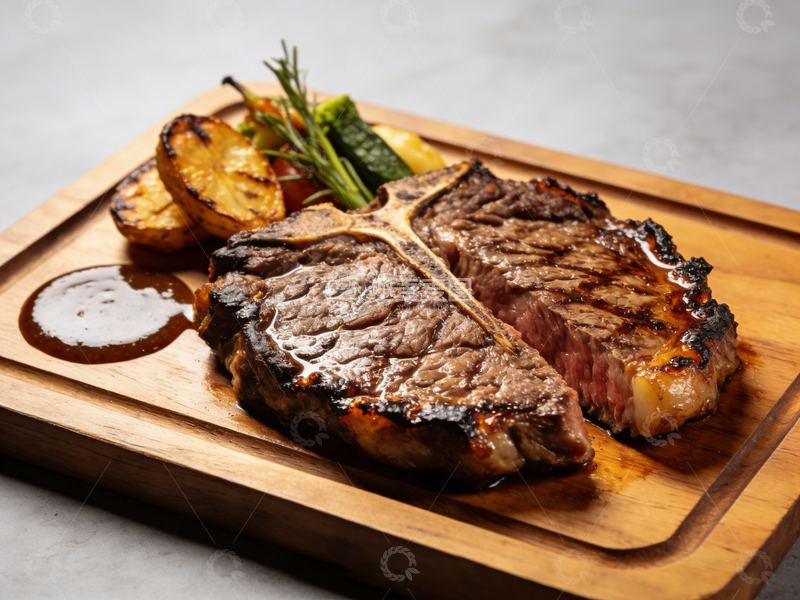 高清大图下载【趣麦麦图】木板烤牛排美食摄影