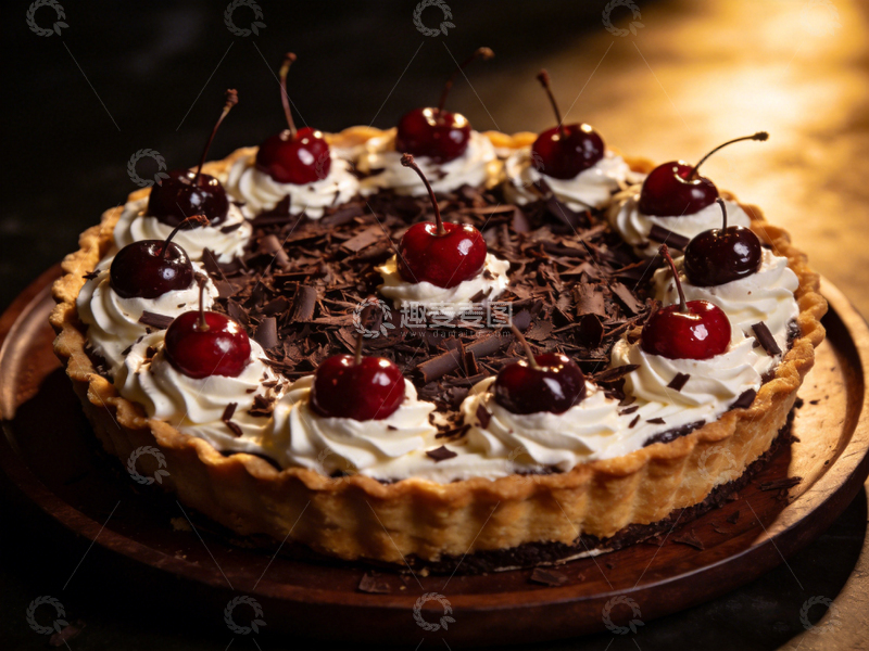 高清大图下载【趣麦麦图】美食摄影樱桃奶油派