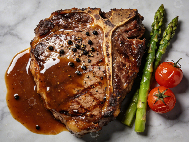 高清大图下载【趣麦麦图】美味牛排配芦笋番茄