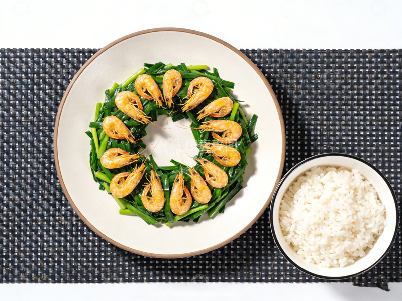 高清大图下载【趣麦麦图】简约美食虾仁菠菜配米饭