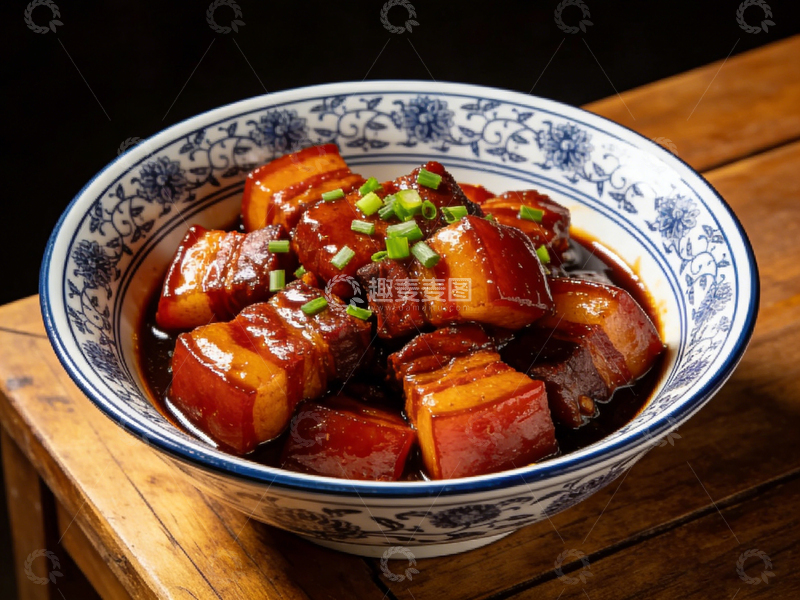 高清大图下载【趣麦麦图】青花瓷碗红烧肉美食摄影