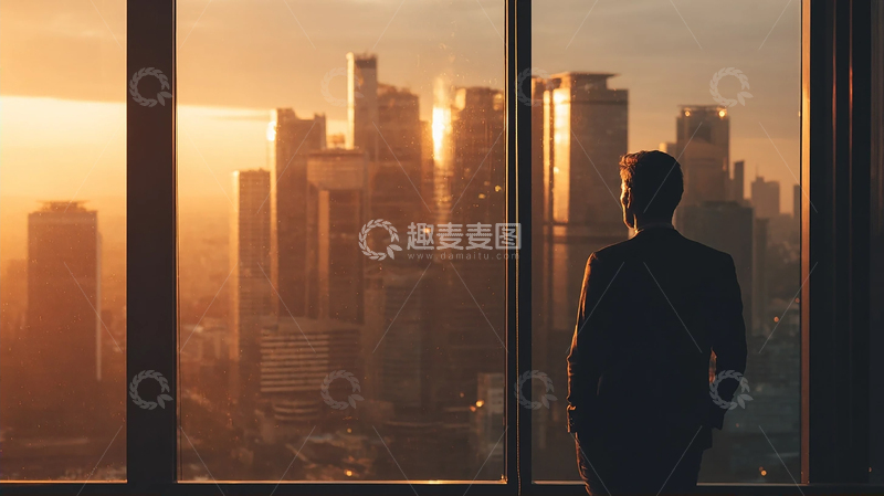 高清大图下载【趣麦麦图】落日余晖下的孤独思考者