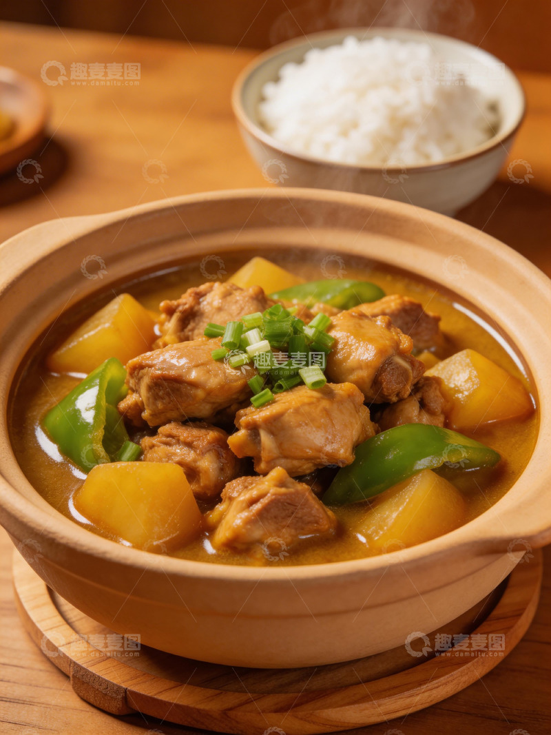 高清大图下载【趣麦麦图】砂锅炖肉配米饭美食摄影