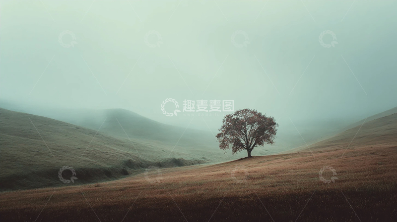 高清大图下载【趣麦麦图】雾中孤树的梦境之舞