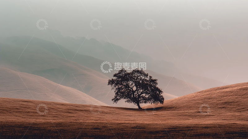 高清大图下载【趣麦麦图】孤树傲立于金色海洋