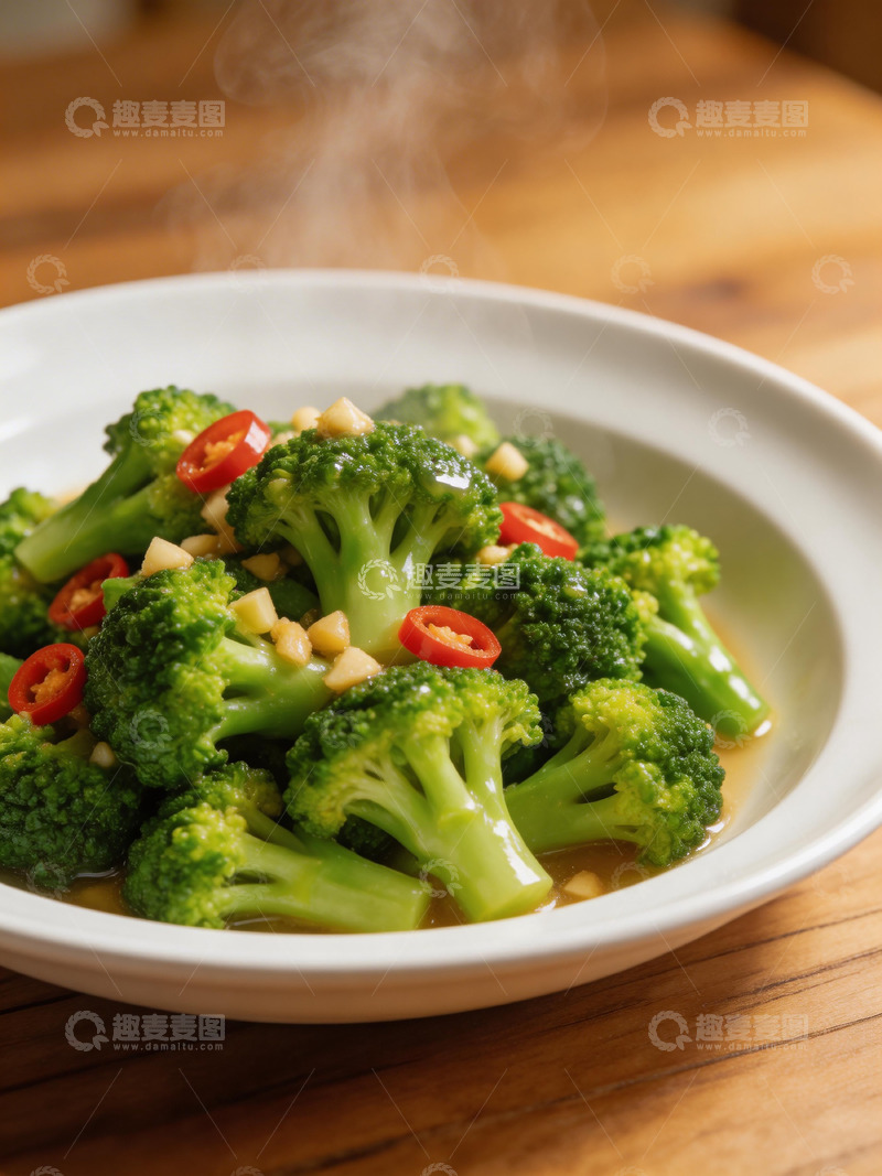 高清大图下载【趣麦麦图】热气腾腾西兰花炒辣椒